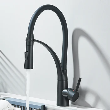 Rubinetto da cucina in gomma nera Rubinetto miscelatore Rotazione estraibile Rubinetti spruzzatori a flusso Rubinetto acqua calda fredda Rubinetto da cucina con una maniglia 1