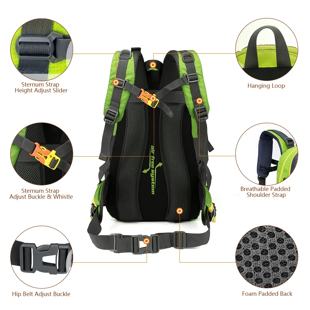 Sac à dos de voyage pour homme et femme, sac à dos pour ordinateur portable, sac à dos de trekking et d'escalade, 40L, degré d'eau, fournitures de randonnée, camping et randonnée