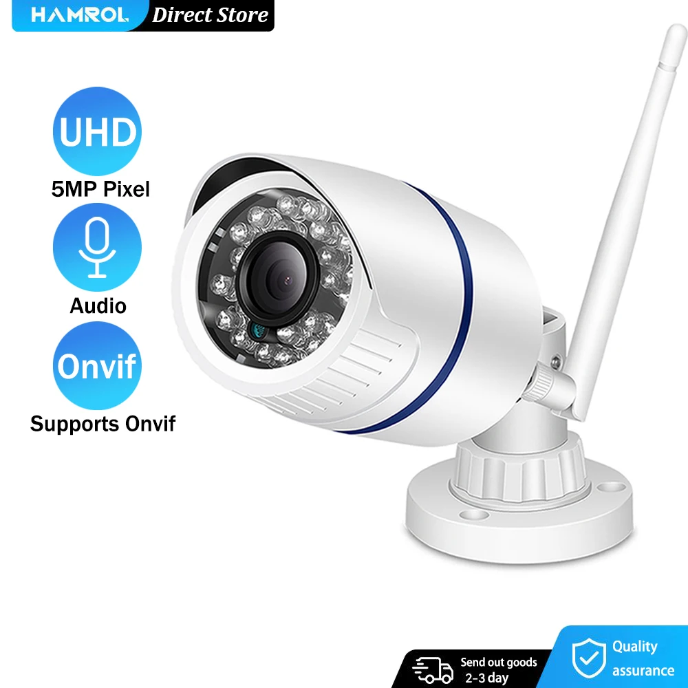 HAMROL HD 5MP Wifi Bullet Camera ONVIF Waterproof Outdoor 4MP Wireless Surveillance IP Camera Audio Record Email Alert ICSee