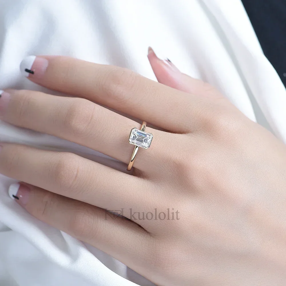 Moissanite Diamond Ring Emerald Cut Yellow | Emerald Cut