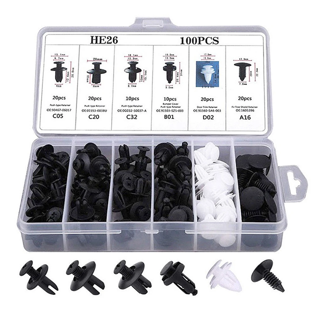 Car fastener clips 100pcs Auto Fastener Clip Car Fender Push Retainer Pin Rivet Bumper for Door Trim Panel Retainer Box/Bag Package