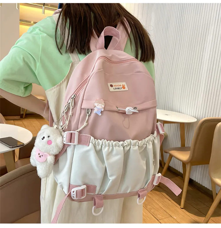 Spring Ladies Cute Backpack Large Elastic Pocket Student Schoolbag Female Fashion Kawaii Bagkpack Teenage Girls Laptop Backpacks