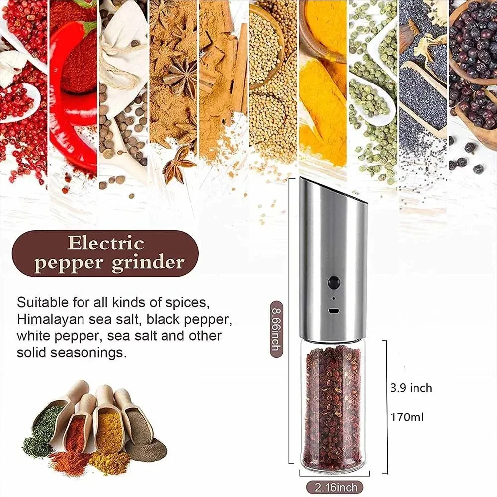 ZaiXiao Electric Salt and Pepper Grinder USB Rechargeable Eletric Pepper Mill Shakers Automatic Spice Steel Machine Kitchen Tool 6