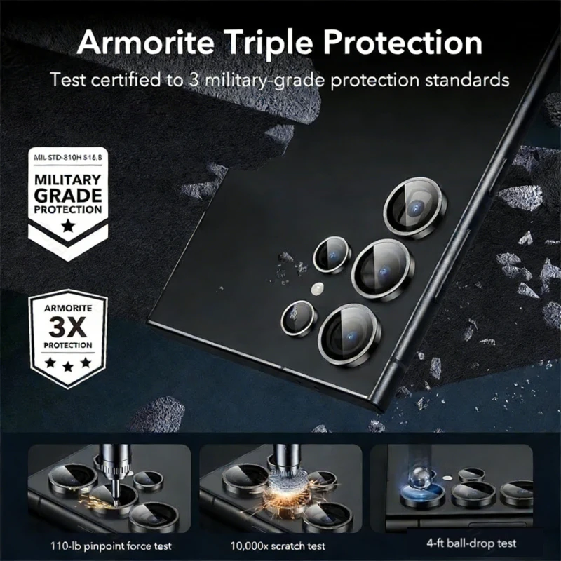 Titanium Alloy Camera Protector Ring with HD 9H Glass Rear Lens Case