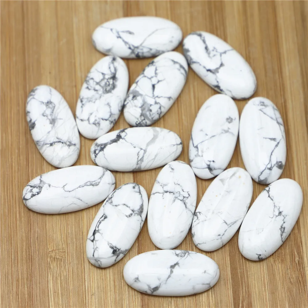 Natural Stone Oval Howlite Cabochon Setting Bead Fit DIY Pendant Ring Earring Men Jewelry 30x15mm 20Pcs Wholesale Free Shipping