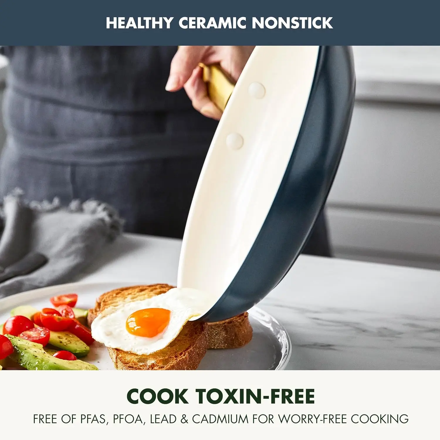 Hard Anodized Healthy Ceramic Nonstick 10 Piece Cookware Pots and Pans Set Gold Handle Dishwasher Safe Oven Safe