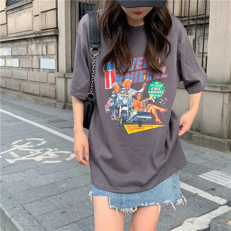 

Women's T-shirts Tops Japanese Kawaii Ulzzang Loose Retro Letter Print Ins Lazy Tshirt Female Korean Harajuku Clothes For Women