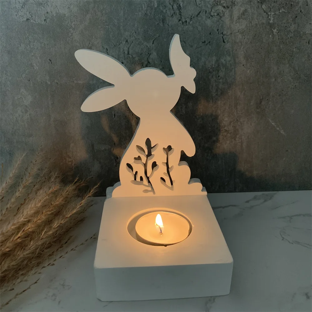 Silicone Mold Easter Rabbit Candle Holder Rabbit Kiss Butterfly Candlestick DIY Aromatherapy Gypsum Decoration