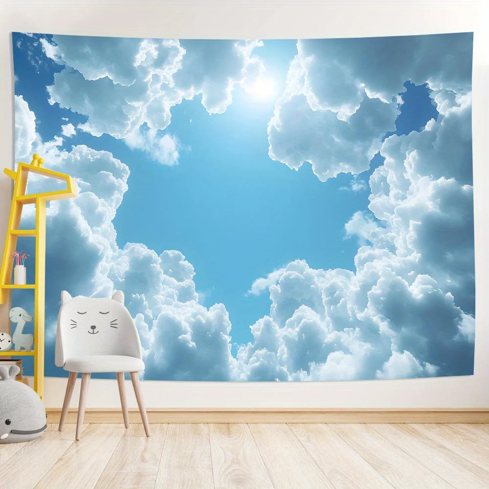 قطعة واحدة من قماش خلفية نافذة السماء من البوليستر، تصميم ثلاثي الأبعاد للغيوم والشمس، ديكور للمنزل والمكتب، معلق على الحائط للحفلات، إبداعي مثالي