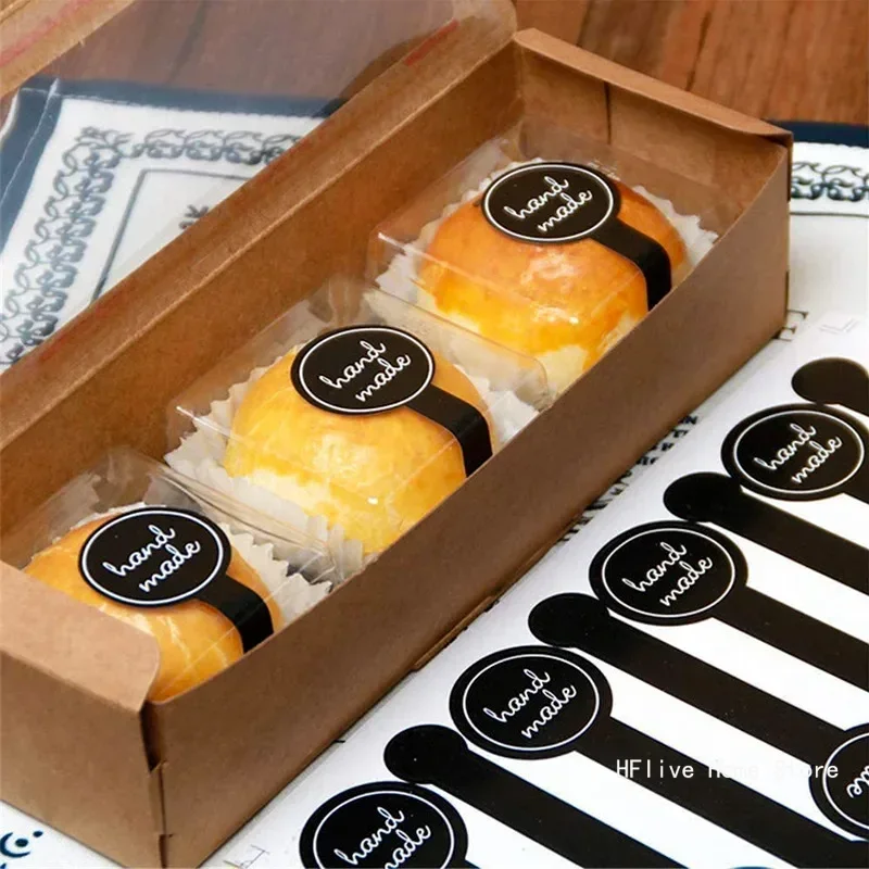 Black hand made long sealing sticker pudding bottle sticker baking box label sticker baking handicraft products 100pcs