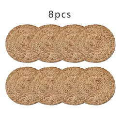 Handwoven Rattan Round Placemats - Natural Heat-Resistant Table Decor - 30x30 (8pcs)