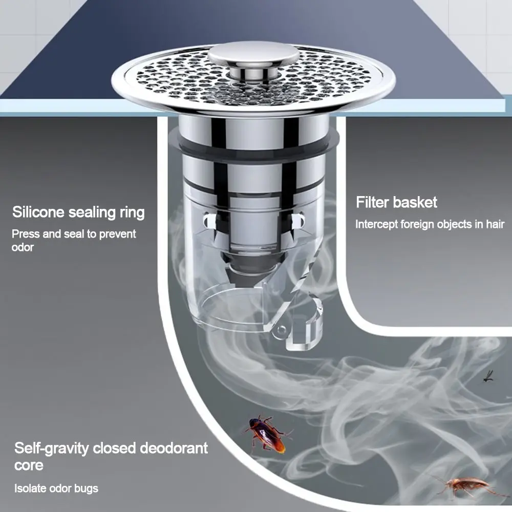 

Insect-Proof Basin Drain Stopper Universal Anti-Odor Bathtub Filter Plug Deodorant Core Sewer Floor Drain Strainer