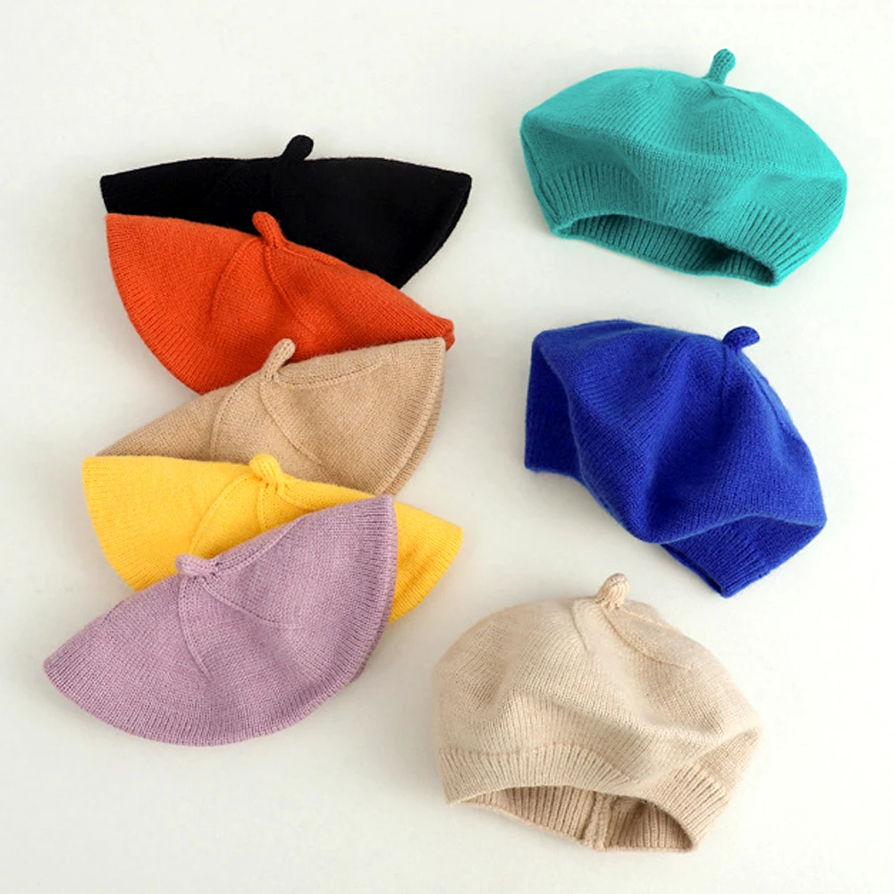 

10 Colors Knitted Beret Hat for Baby Hair Accessories Solid Candy Color Painter Cap for Girl Kids Bonnet Children Warm Hats 0-4T