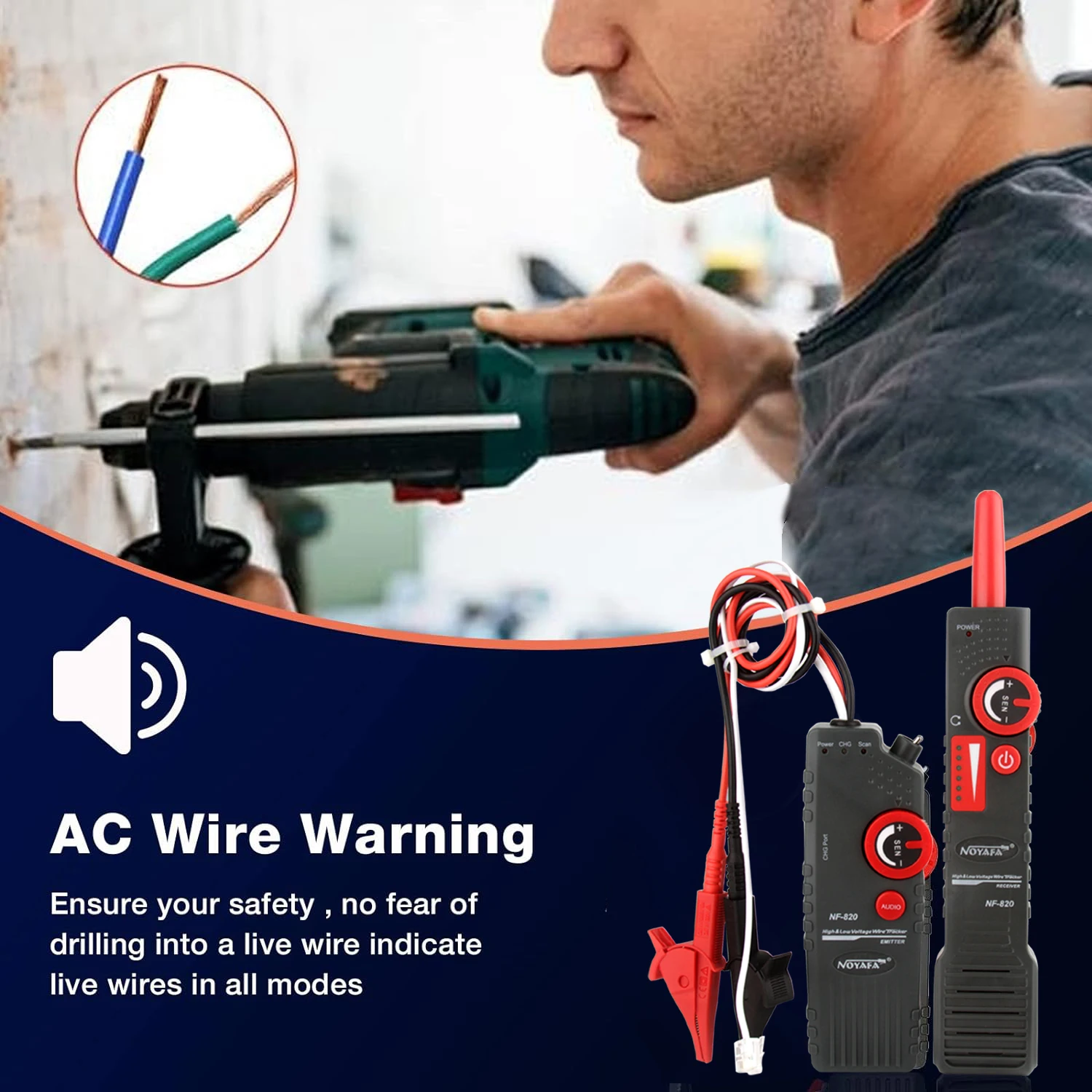 Noyafa NF-820 Underground Cable Tracker Anti-Interference Cable Locator High & Low Voltage Wire Tracker Network Tools 5