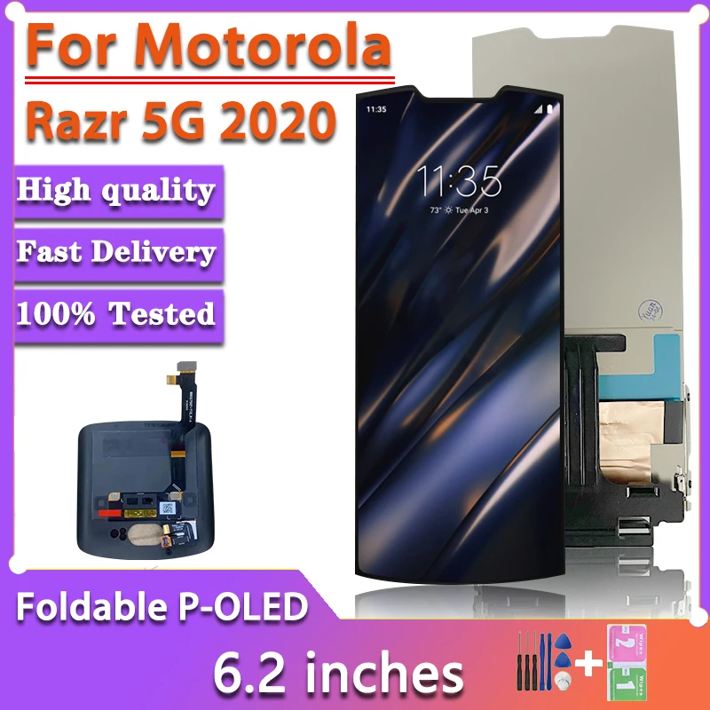 

Новинка 100%, для Motorola Razr 5G, большой ЖК-дисплей, сенсорный ЖК-экран, дигитайзер для Moto Razr XT2071-4 2020, маленький ЖК-дисплей