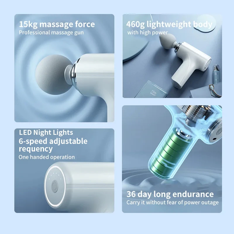 Portable AI Fascial Massage Gun Electric Percussion Massager Body Relaxation With 4 Replaceable Massage Head LED Night Light BEST SELLERS