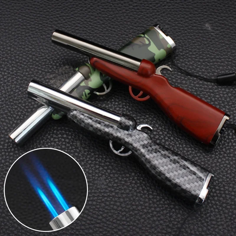 Double-barreled Shotgun Lighter Windproof Double Jet Flame Cigarette Lighter Refillable Butane Gas Smoking Accessories