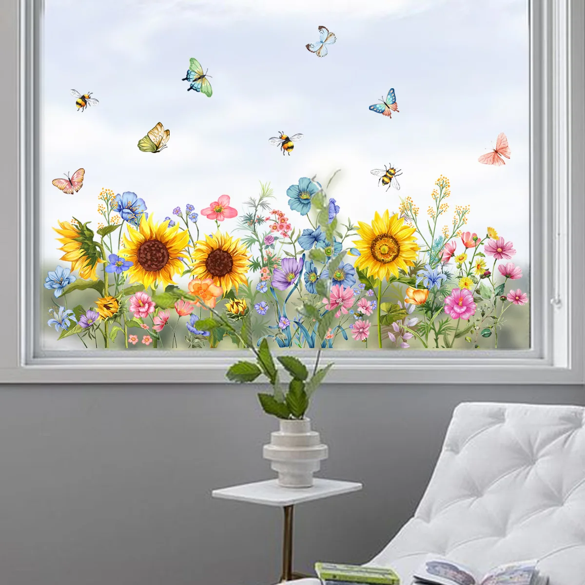 Wall Stickers Butterfly Sunflower Sun Catcher Stickers Static Window Glass Suncatcher Decal Rainbow Maker Living Room Bedroom Home Decoration