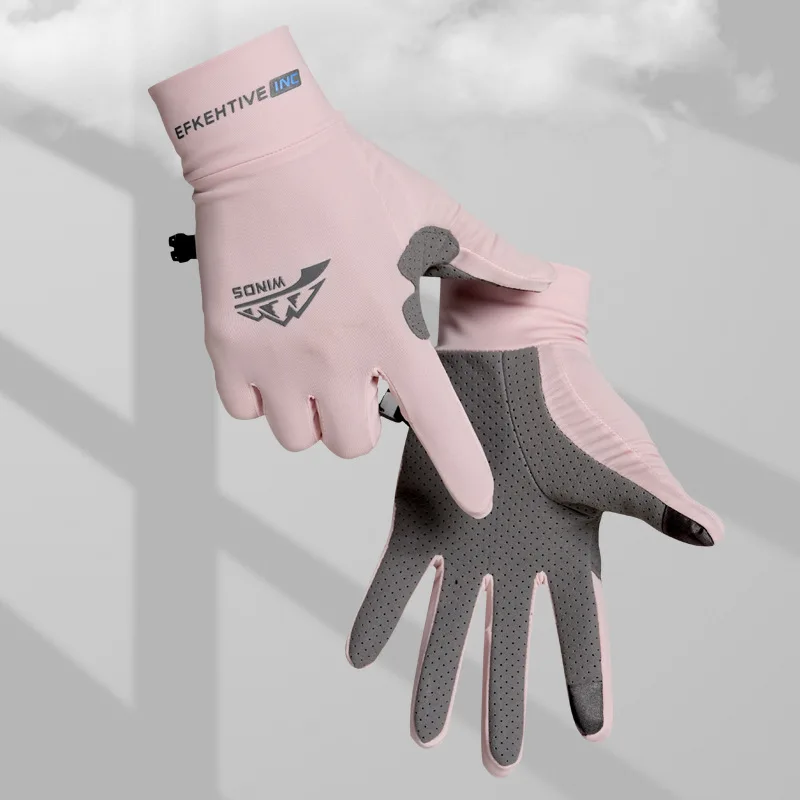 Men's Ice Silk Gloves winter Thin Outdoor Riding Anti Slip Sunscreen Full Finger Fishing Gloves Kayak Rowing