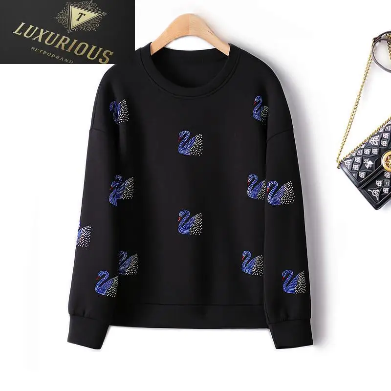 

Sweet Women's Sweatwear Autumn 2024 New Hot Drill Animal Pattern Elastic Air Cotton Straight Winter Sweatshirts Female Clothing