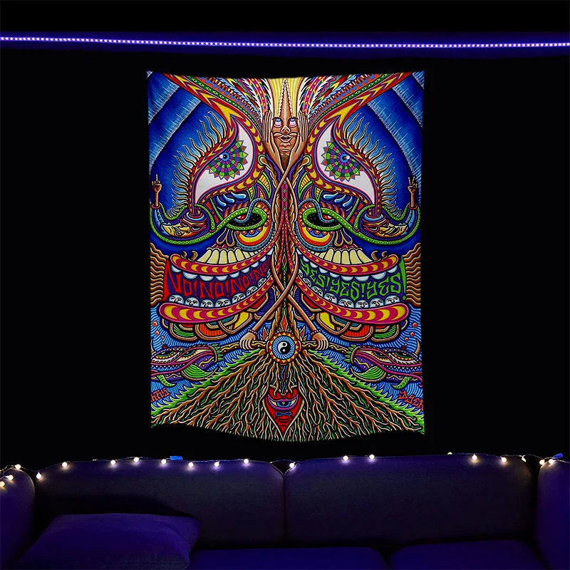 

Abstract Painting God Printed UV Fluorescent Tapestry For Wall Hanging Cloth Living Room Bedroom Independent Room Decoration