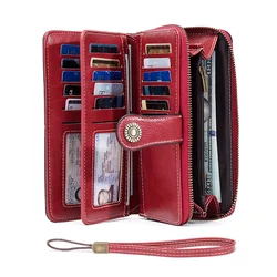 Vintage - Style RFID Leather Wallet Clutch - Elegant Anti - Theft Design with Multi - Card Slots, Large Capacity, and Premium Oil - Waxed Finish (Burgundy)
