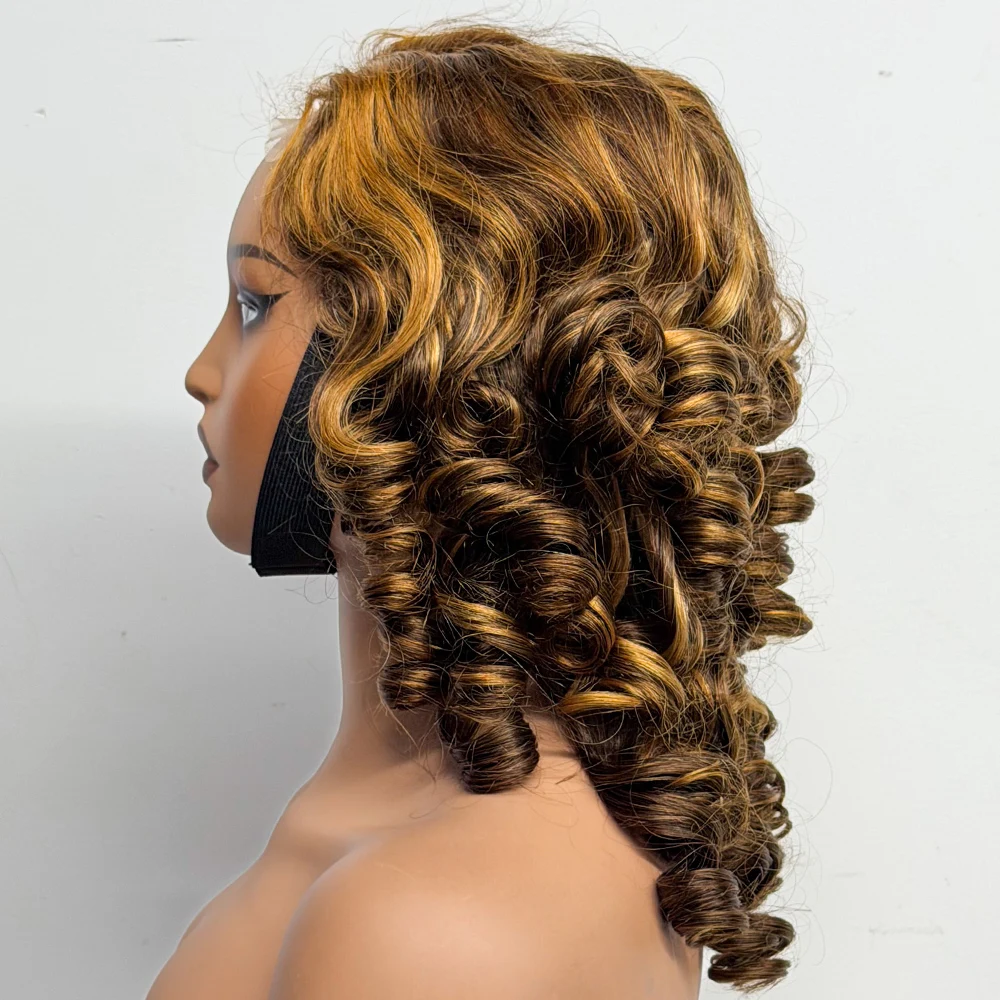 18 inch Fluffy Bouncy Loose Human Hair Wig 4x4 Lace Closure 250% Density Egg Curly Wigs Human Hair Wigs Loose Wave For Women