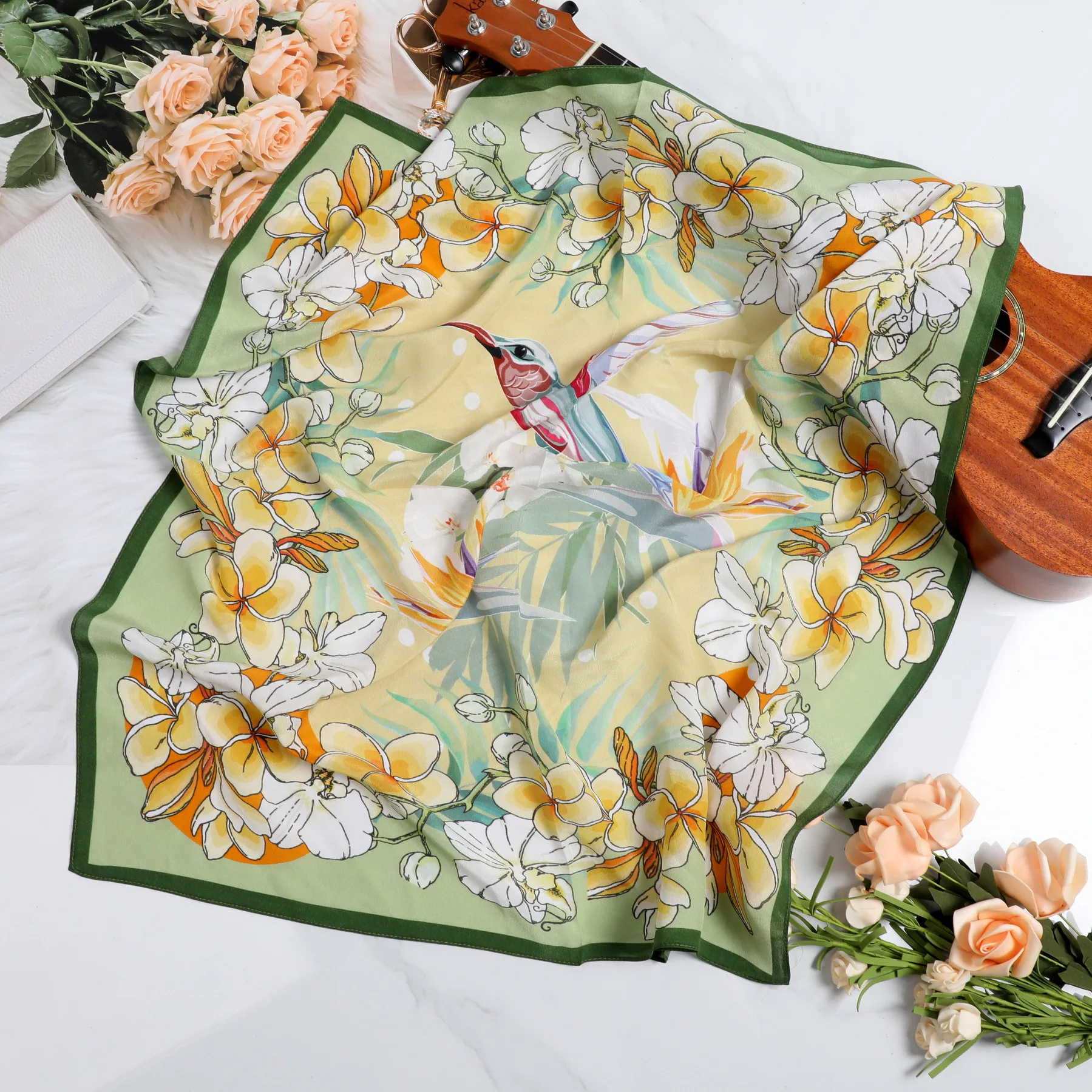 

Fashion Luxury Brand Square Pure Silk Scarf Women Floral Shawls and Wraps Headkerchief Small Neck Bandanas 70*70Cm