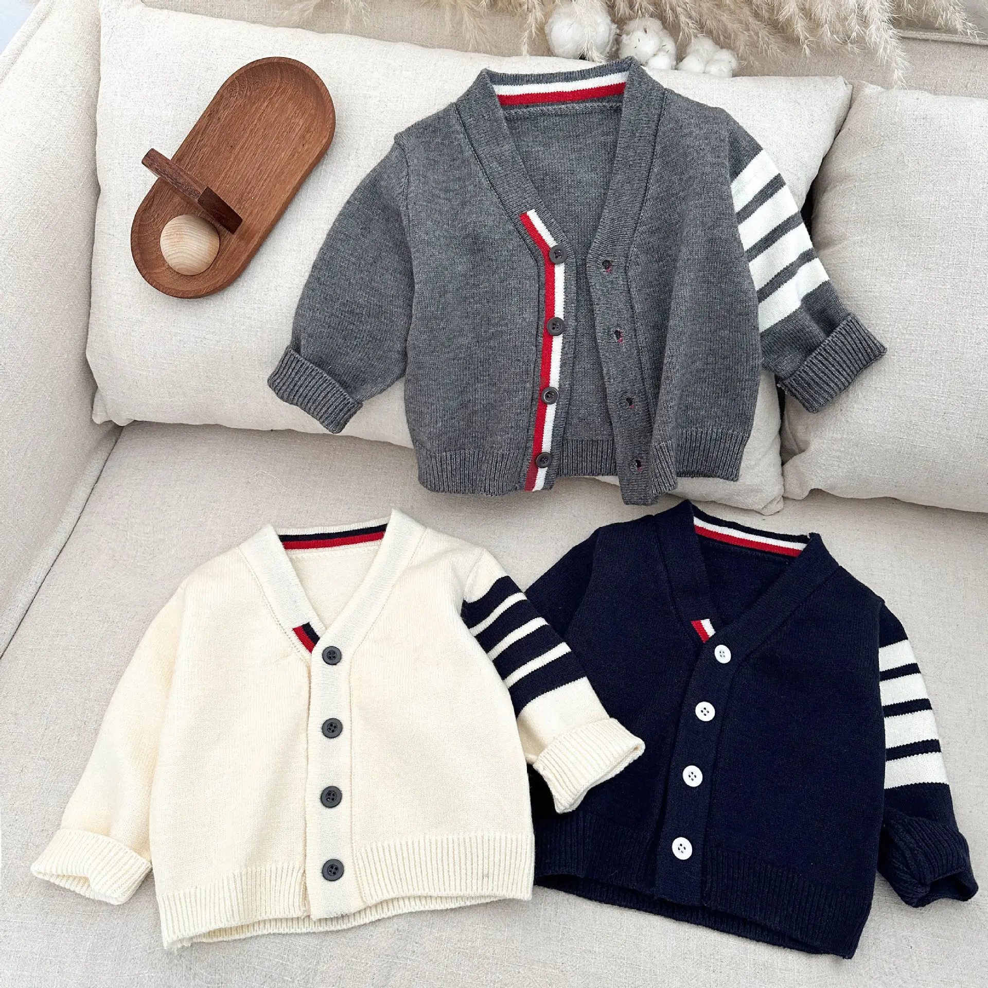 Baby Clothing Boys Baby Knitted All Match Cardigan Spring Autumn New Boys Korean Style V Neck Fashion Casual Sweater Coat