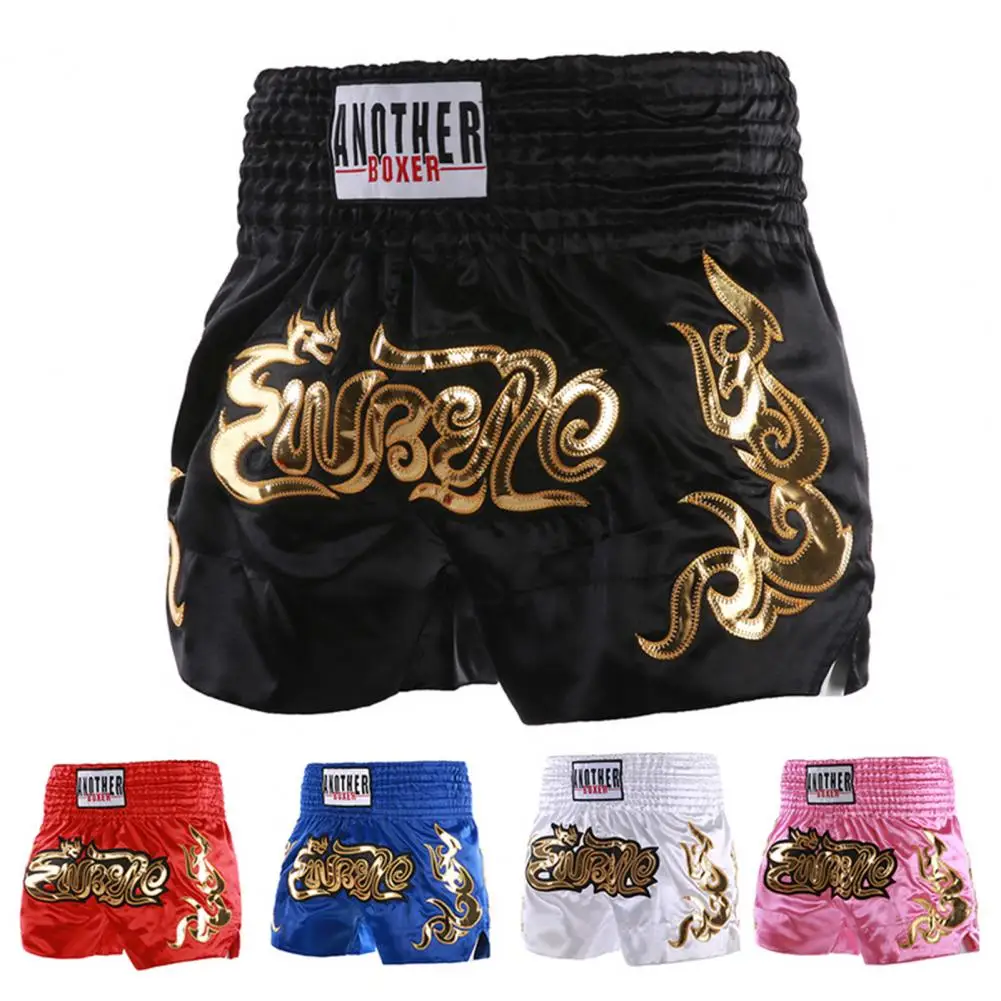 

Боксерские Шорты с замысловатой вышивкой, боксерские шорты Muay Thai для мужчин и женщин, тренировочные трусы для кикбоксинга с широким эластичным поясом