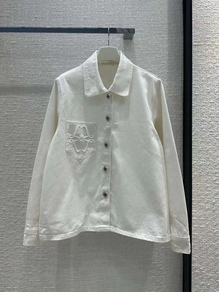 

2023 New Women Prefall Casual Comfortable Fashion White Baggy Denim Jacket Femme