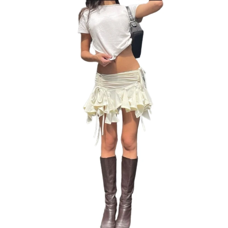 

Womens Ruched Ruffle Mini Skirt A-Line Skirt Solid Color Pleated Skirts Fashion Irregular Skirt Summer Short Skirts Ins Dropship