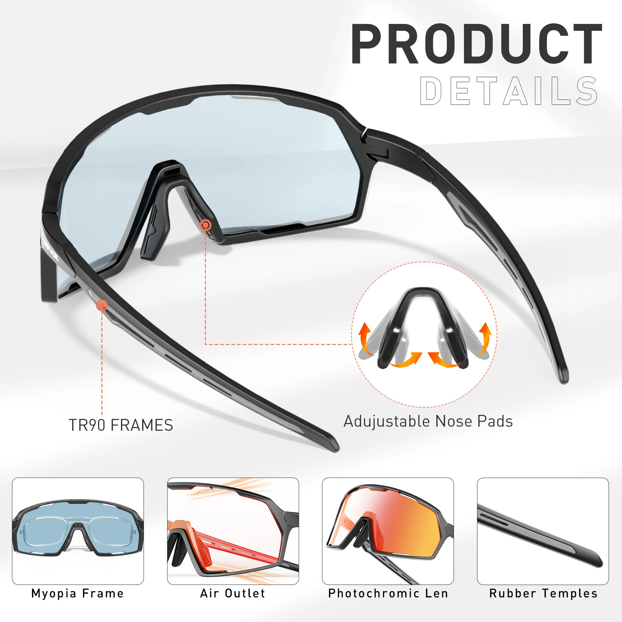 Kapvoe Photochromic Sunglasses for MTB Climbing Outdoor Sports Bike Cycling Driving Women Men UV400 for Cycling Glasses Sports Goggles