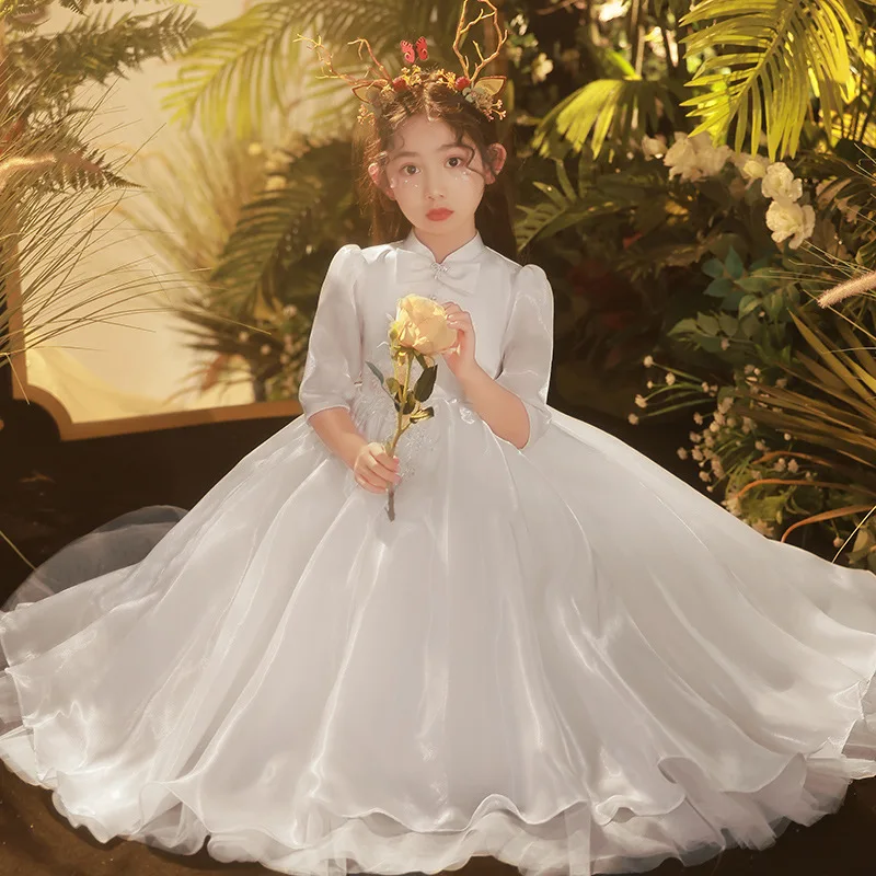 

Kids Pageant Evening Ball Gowns Flower Girl White Dress Children Weddings Birthday Party Robe For Girls First Communion Dresses