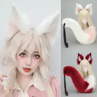 Anime Cosplay queue chapeaux oreilles d'animaux moelleux en peluche bloc de couleur queue renard rouge oreilles en fourrure bandeau mignon oreilles de renard blanc cerceau de cheveux 4