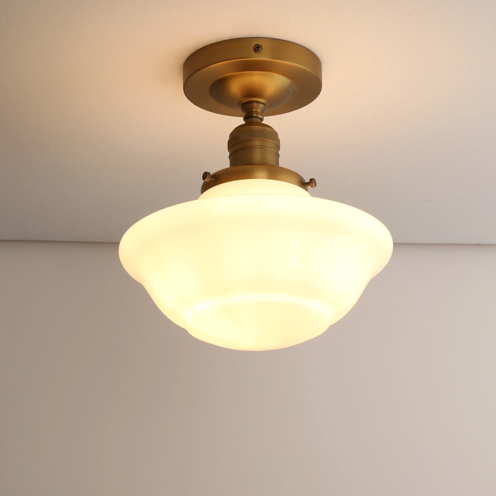 Phansthy Vintage Flush Mounted Ceiling Lighting with Milk White Glass Shade, for Hallway Foyer Loft Living Room Bedroom