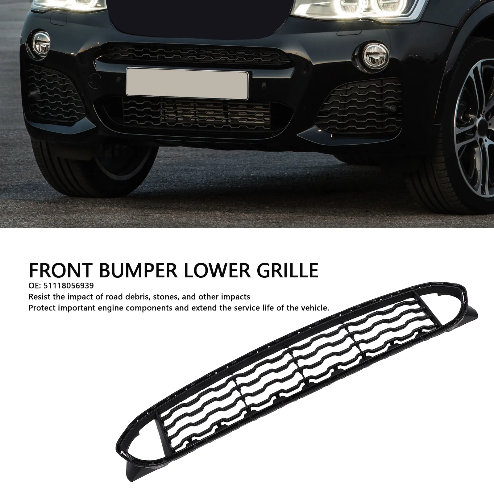 Rejilla Insertable Para Parachoques Derecho BMW X5 (2011-2013) - Cubierta Decorativa, Lado Pasajero, Frontal