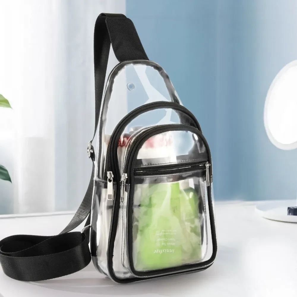Wasserdichte Sport-Brusttasche aus PVC, großes Fassungsvermögen, verstellbare transparente Umhängetasche, leichtes Design, transparentes Material – Detail 7