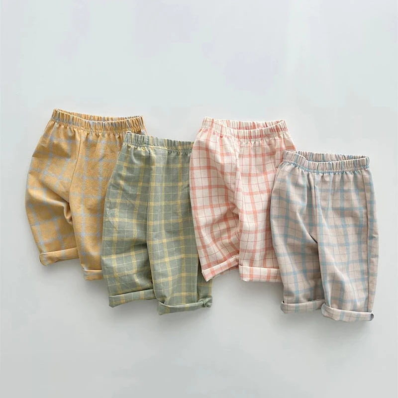 

Trousers for Kids Baby Plaid Casual Pants Boy and Girls Elastic Waist Pants