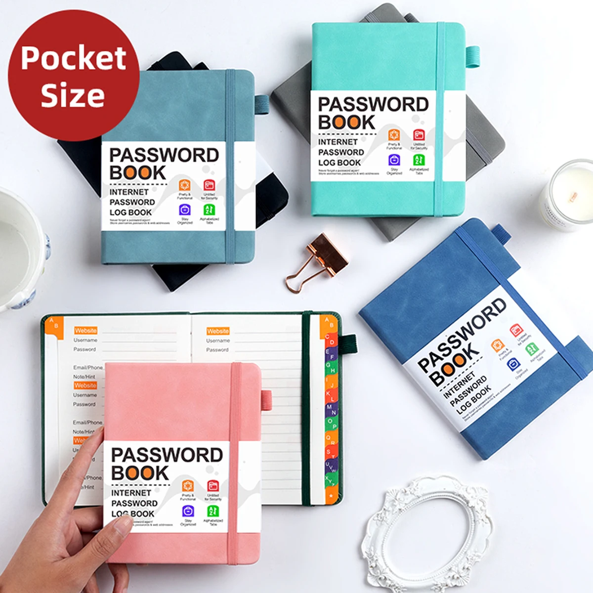 번호 주소부 PU 가죽 B6 사이즈 스트랩 포함, 바로 배송 가능, 신학기 선물 아이디어, 십대 및 성인용 노트 저널 세트