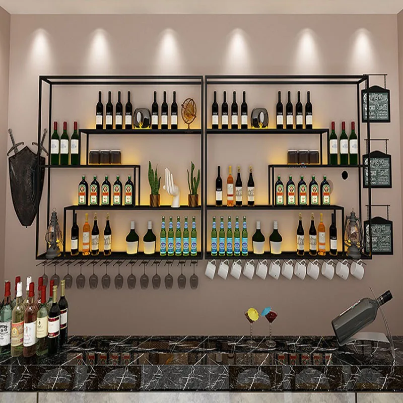 

Display Wall Mounted Wine Cabinets Metal Club Retail Inverted Bar Cabinet Mobile Modern Armario Para Vinos Liquor Furnitures