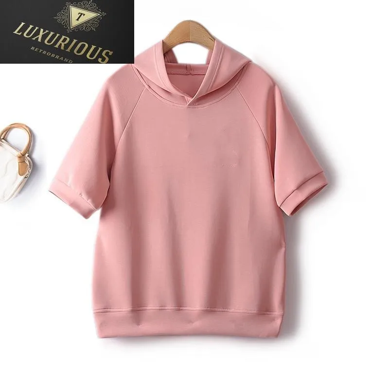 

Top Women 2023 Summer Casual Sweet Style Hooded Solid Air Cotton Oversized T-shirt Beam Mouth Short Sleeve Woman Sweater 4XL