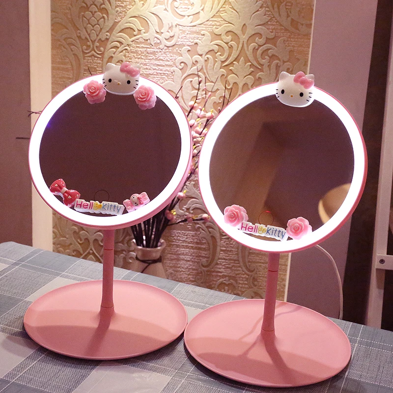 

Sanrios Hello Kitty Led Cosmetic Mirror Cartoon Usb Chargeable Desktop Mirror Anime Vanity Mirror Cute Dressing Mirror Girl Gift