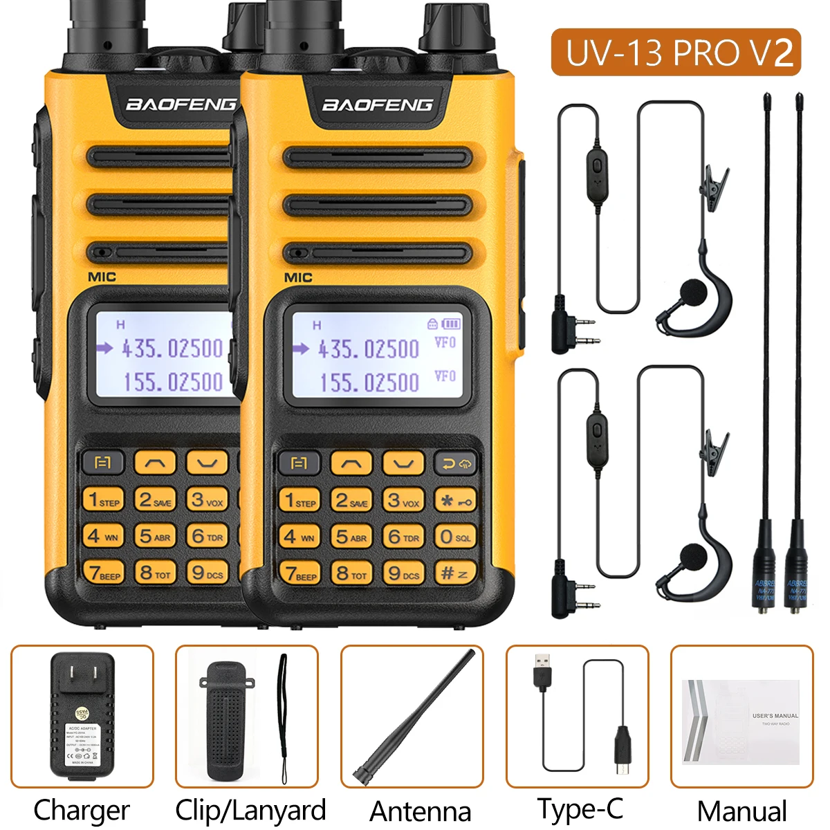 walkie talkie range 2PC BaoFeng UV-13 PRO 10W High Power Walkie Talkie UV13 Pro Support Type-C Charger 50KM Long Range Distance  Upgrade UV-5R BF-9R walkie talkies for adults Walkie Talkie