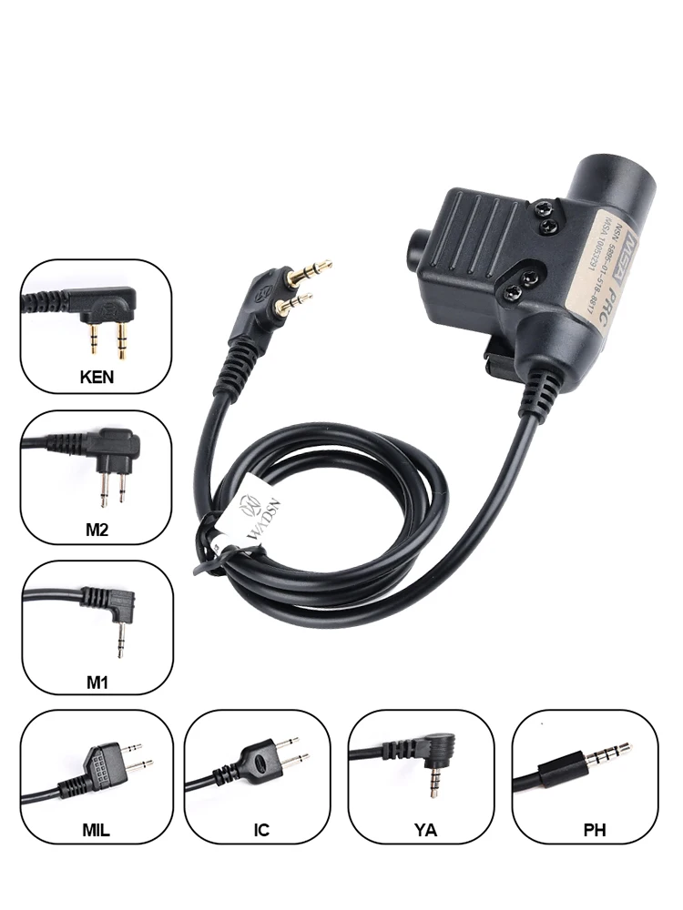 WADSN Military Tactical U94 PTT 7.0 Plug Headset Adapter For COMTAC Earmor Baofeng Kenwood Walkie Talkie Radio Motorola Midland