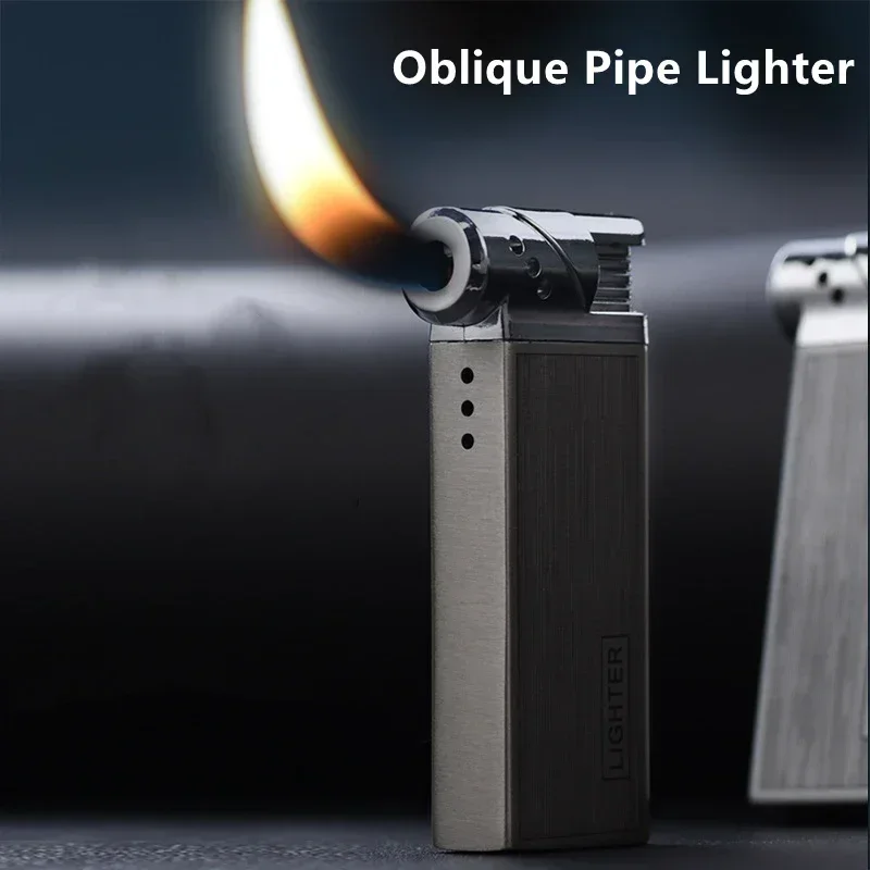 Oblique Fire Tube Press Lighter for Smoking Pipe Special Lighter Metal Open Flame Multi-function Cigarette Gadget