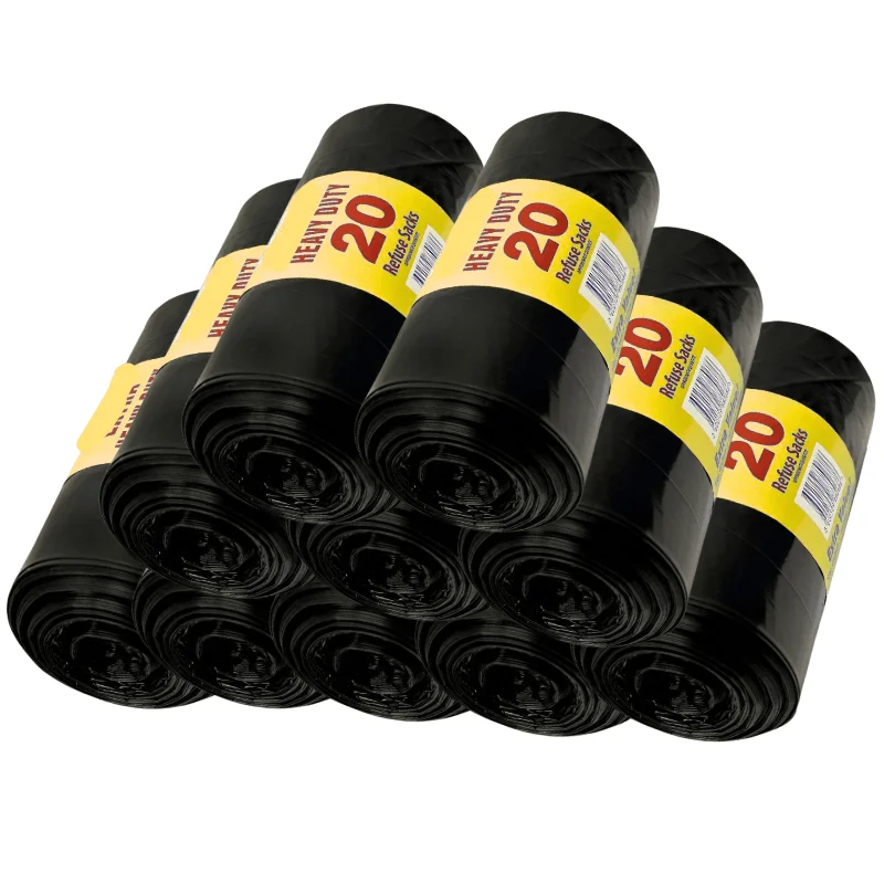 10pk Black Bin Bag Rolls Refuse Liners Sacks Disposable Kitchen Waste Dustbin Liner Trash Rubbish Leakproof Bins Bags Garbage