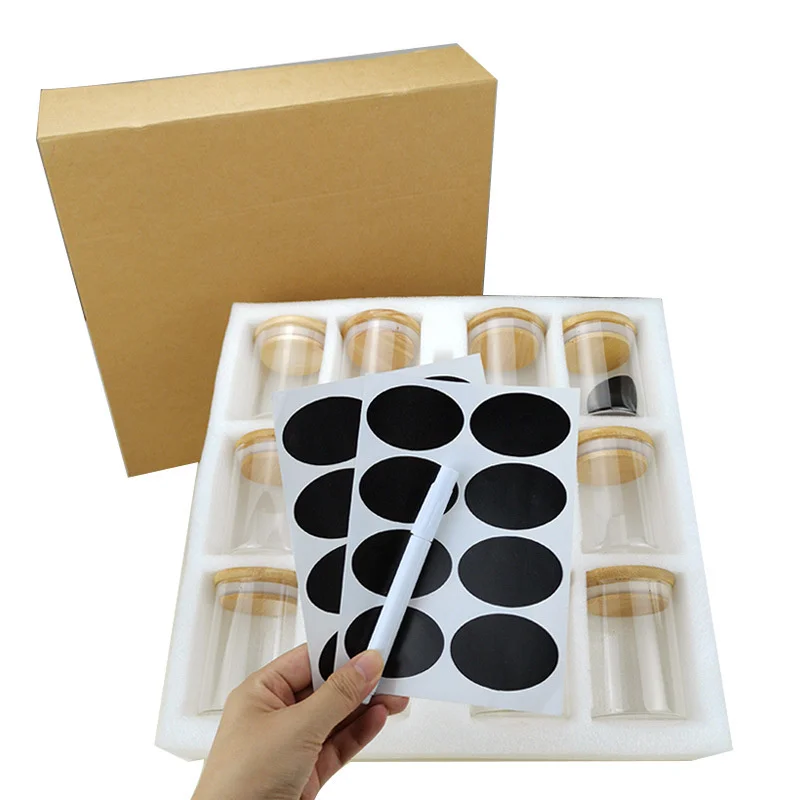 竹製収納ジャー,12個,気密キッチンキャニスターセット,食品保存