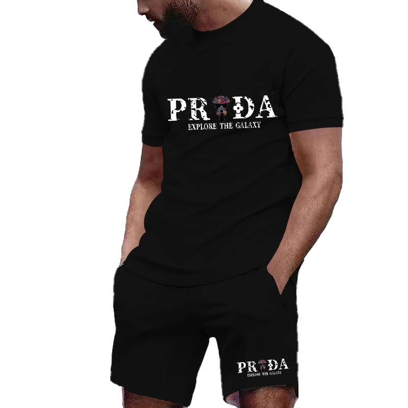 

2024 New Summer Fashion Printed Men's Shorts Set Quick Drying Breathable Sports Set Short Sleeve T-shirt Set Men's Jogging Set