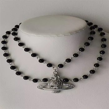 Y2K Crystal Skull Pendant Necklaces Punk Charms Black Beads Necklace Women Chains Choker Goth Jewelry Grunge Accessories 1